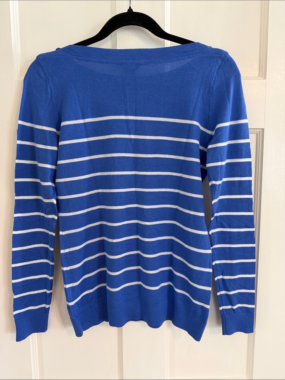 🐟 Nautica blue/white striped boatneck sweater. Size S. NWT. - Picture 2 of 7
